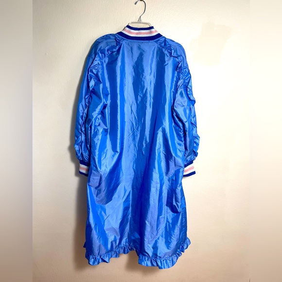 ASOS NWT Blue Parachute Parka Y2K/90s Jacket Ruffle Sleeves Long Shiny sz 8 - Picture 2 of 14